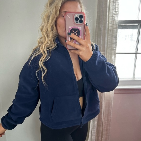 Fabletics Navy Fleece Jacket Small Oversized - Picture 7 of 11